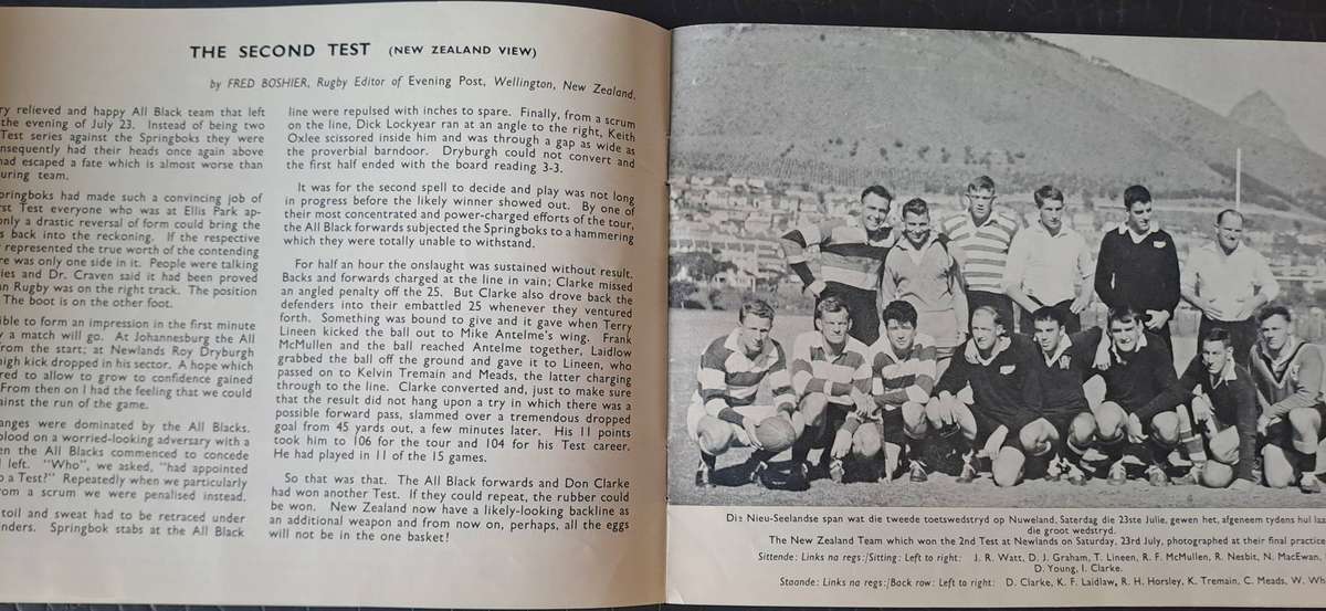 Rugby post tour brochure All Blacks to SA 1960 Book 3 Second test 16pp