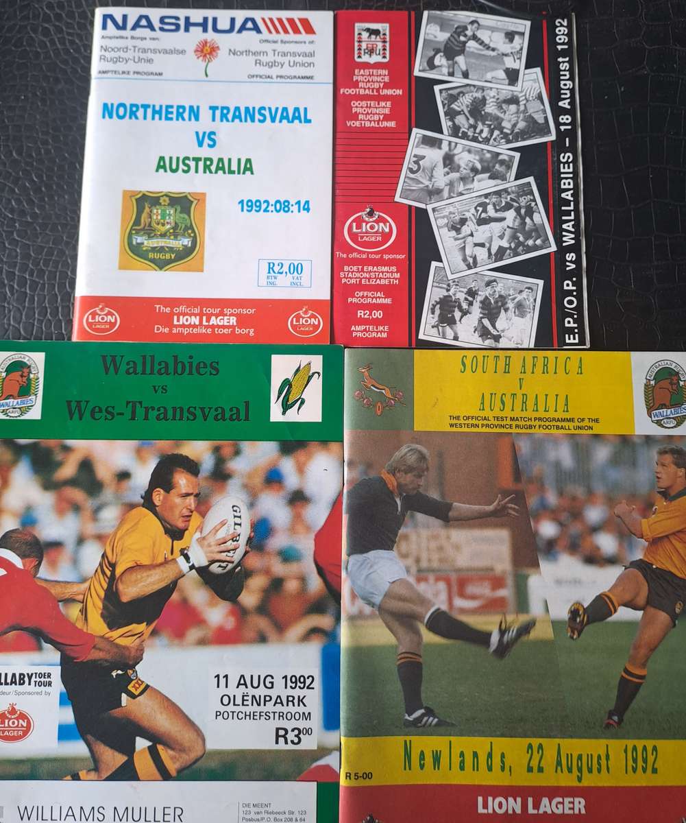 Rugby programmes. Complete set: Australia to South Africa 1992