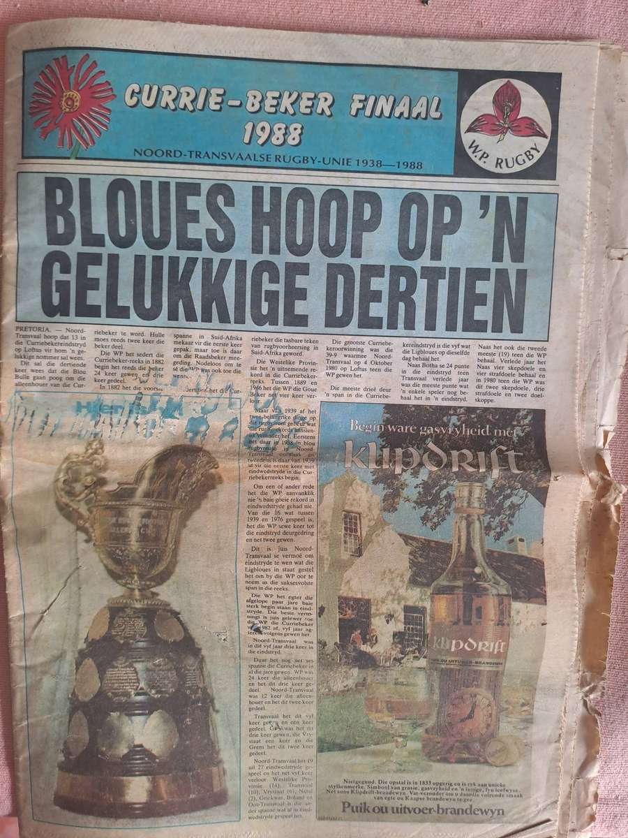 Rugby Special newspaper  souvenir of 1988 Currie Cup final. 36 pp