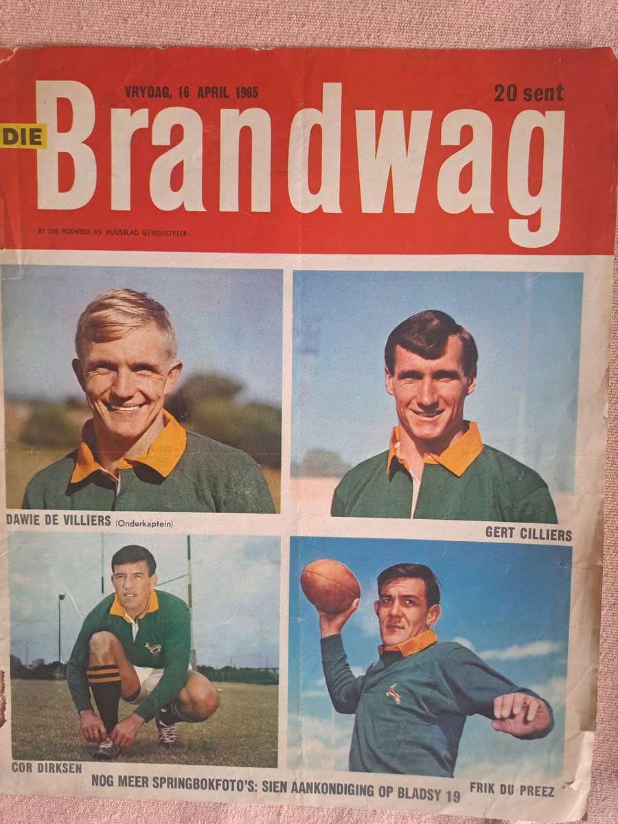 Rugby photo. Original magazine photo Dawie de Villiers Gert Cilliers Cor Dirksen Frik du Preez 1965