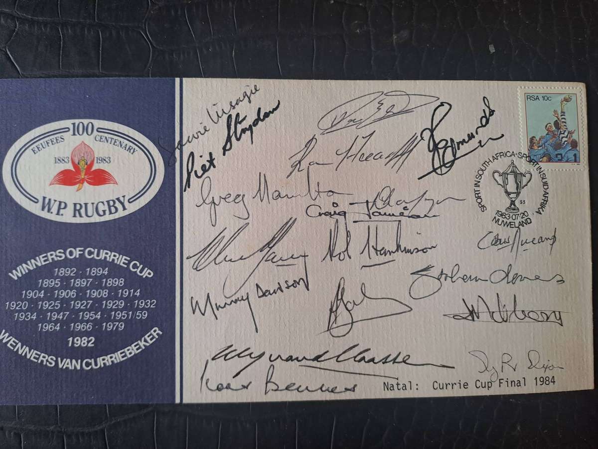 Rugby Original signatures 1984 Currie Cup Final Signed by 16 players, the coach & manager of Natal