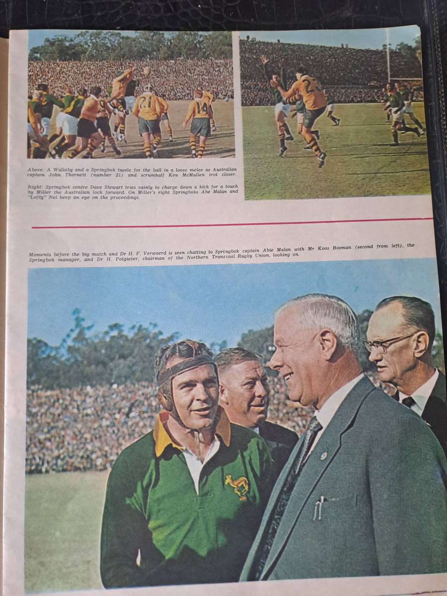 Rugby insert to Personality. First test SA v Australia Colour pics. 8 pp