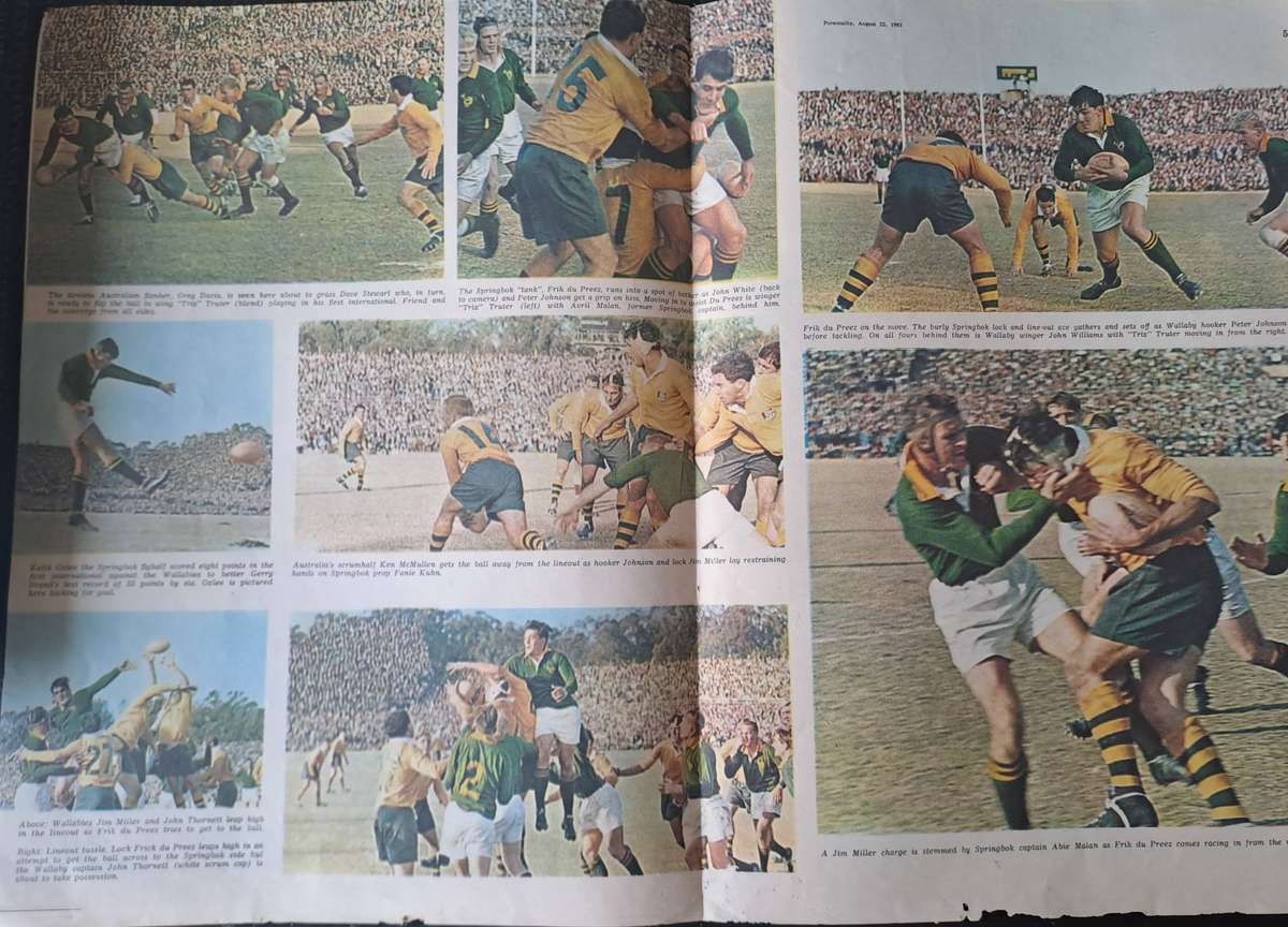 Rugby insert to Personality. First test SA v Australia Colour pics. 8 pp