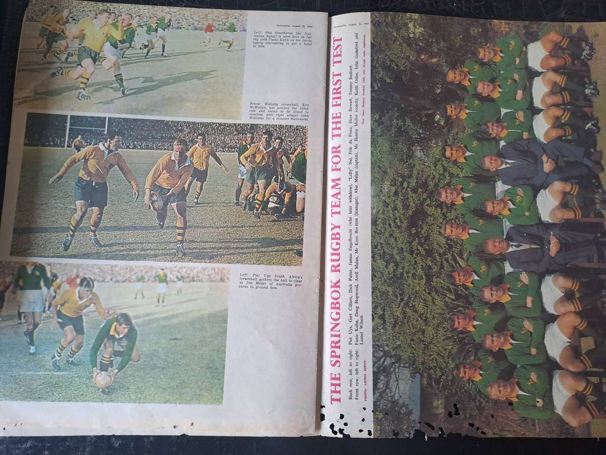 Rugby insert to Personality. First test SA v Australia Colour pics. 8 pp