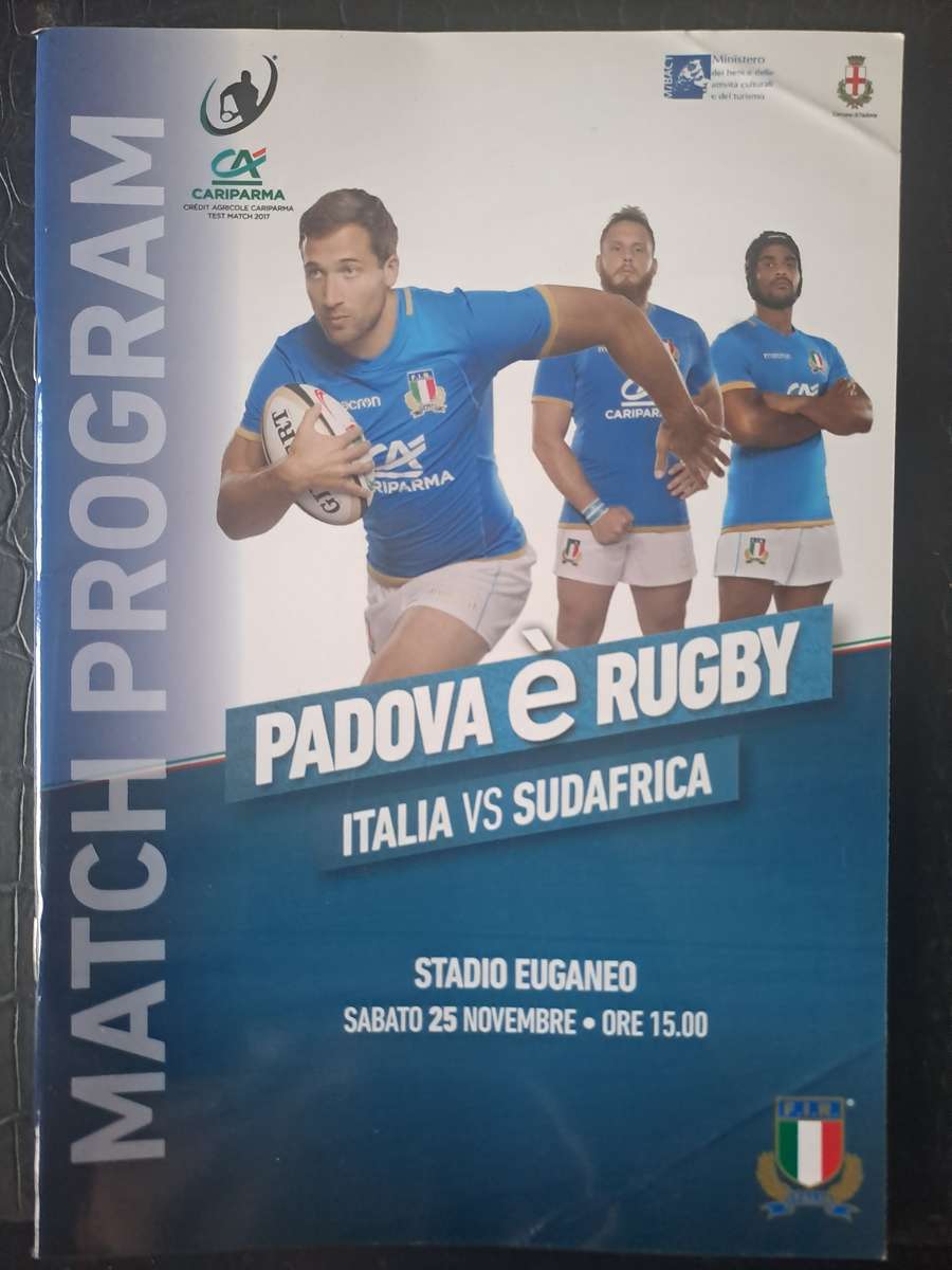 Rugby programme. Italy v South Africa Padua 25 November 2017