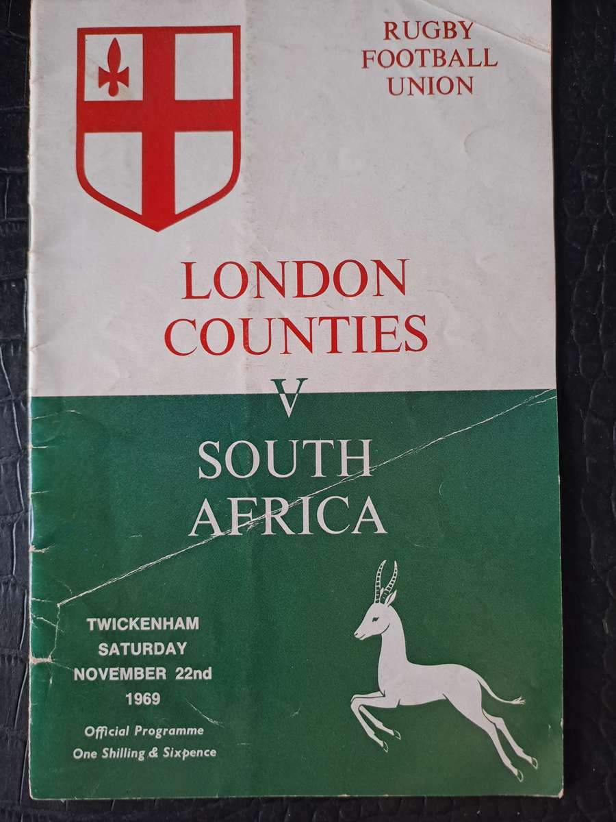 Rugby programme London Counties v South Africa 22 Nov 1969 Twickenham