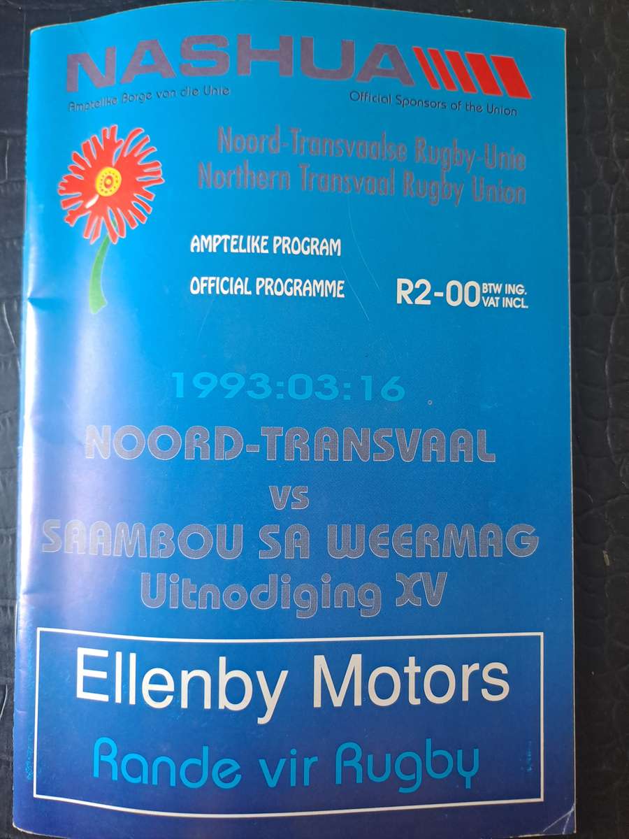 Rugby programme Northern Transvaal v SA Defence Force Inv XV, 16 March 1993 Pretoria