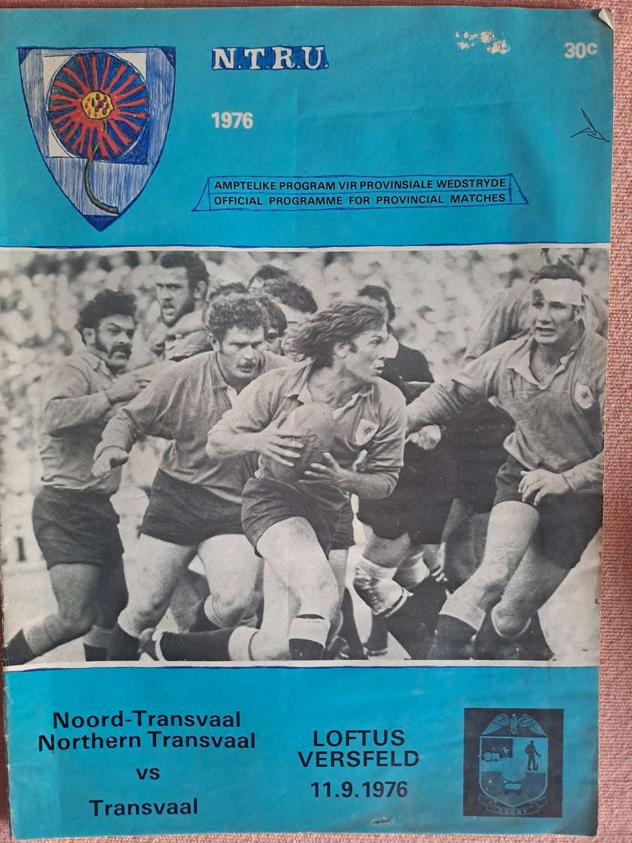 Rugby programme Northern Transvaal v Transvaal 11 Sep 1976 CURRIE CUP Loftus Versfeld SEE CONDITION