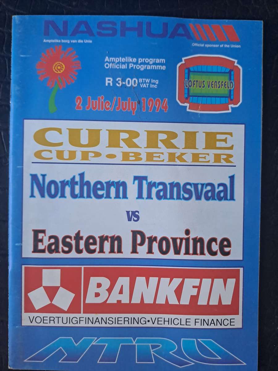 Rugby programme Northern Transvaal v Eastern Province 2 July 1994 Loftus versfeld