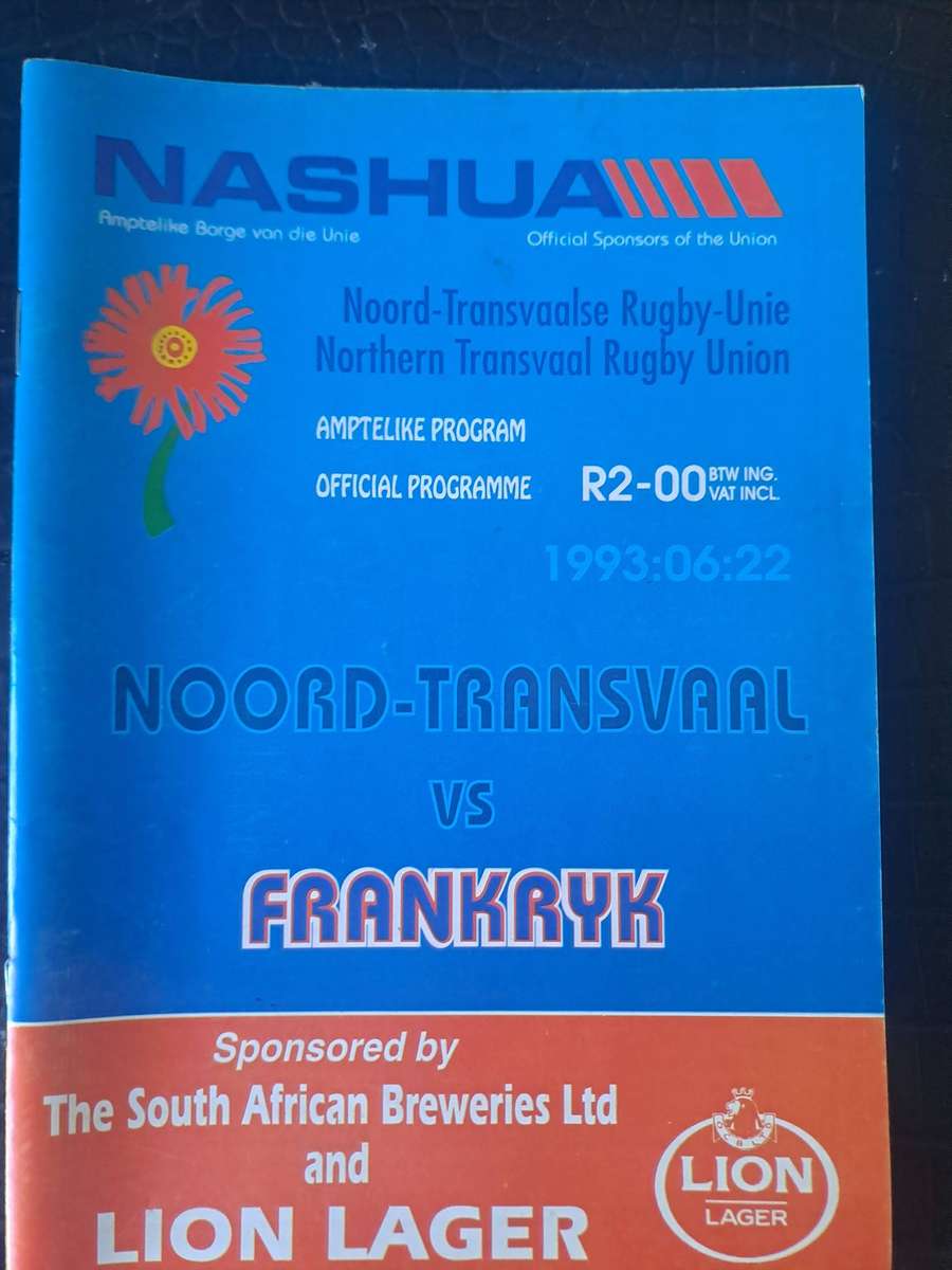 Rugby programme Northern Transvaal France 21 June 1993 Pretoria