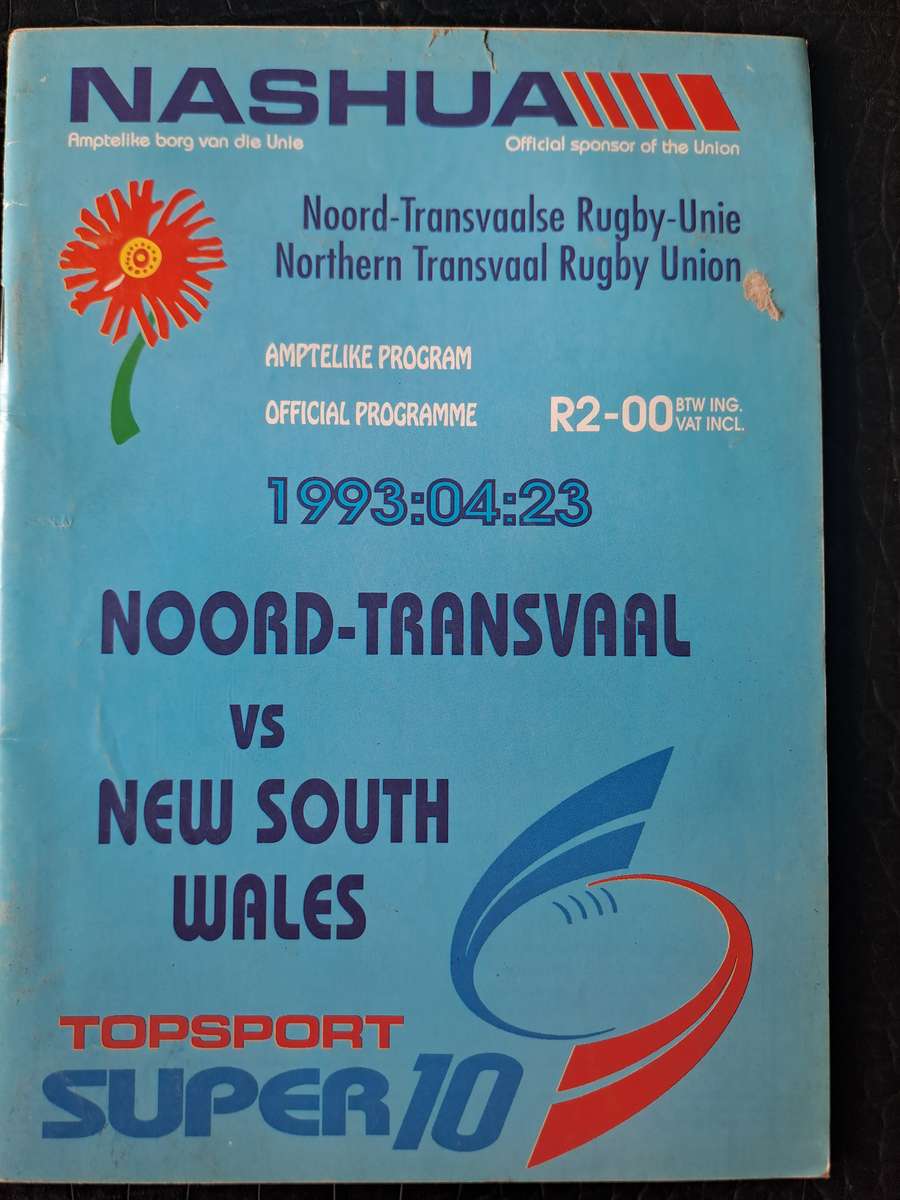Rugby programme Northern Transvaal v New South Wales 23 April 1993
