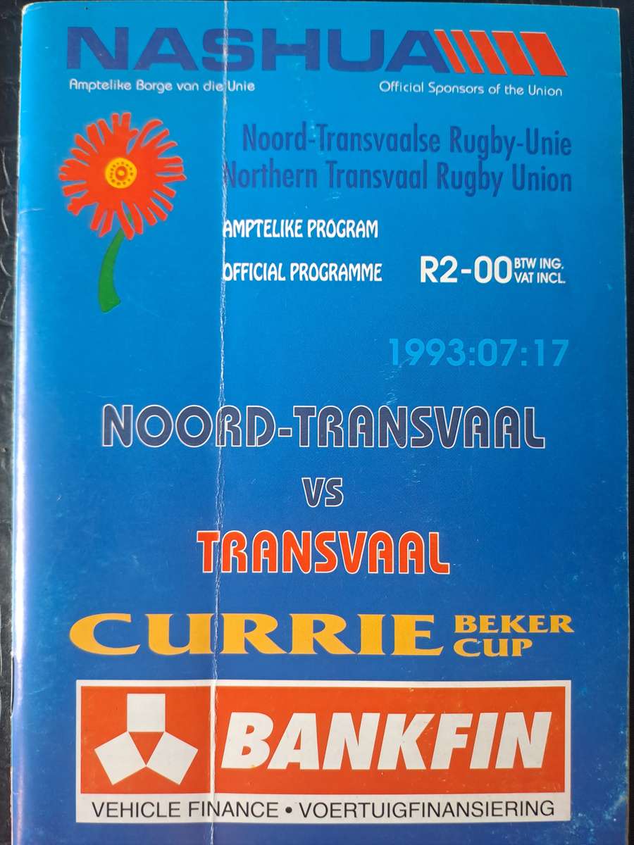 Rugby programme. Northern Transvaal v Transvaal 17 July 1993 CC Loftus Versfeld