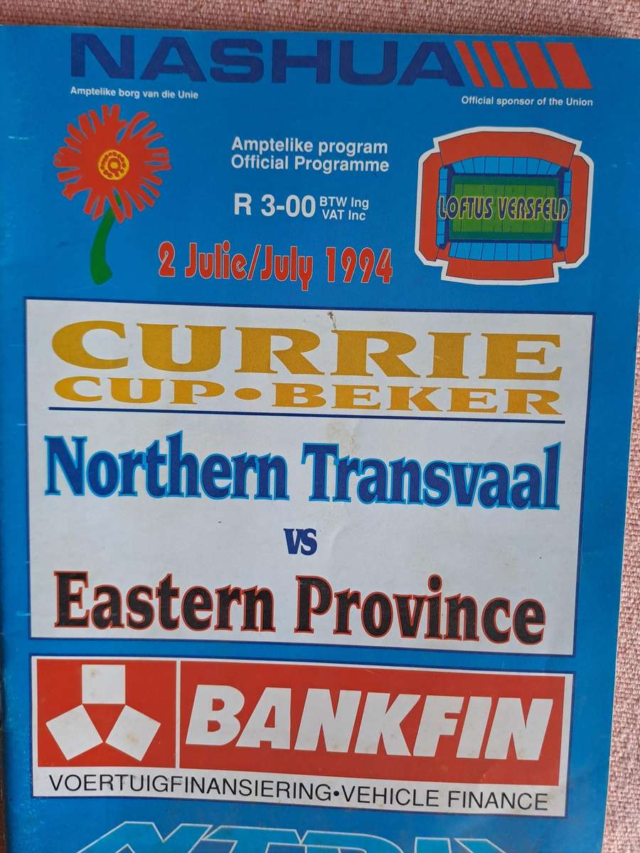 Rugby programme NTvl v Eastern Province 2 July 1994 Pretoria