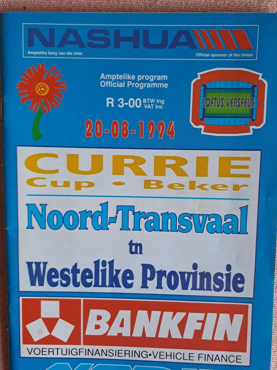 Rugby programme NTvl v Western Province 20 August 1994 Pretoria
