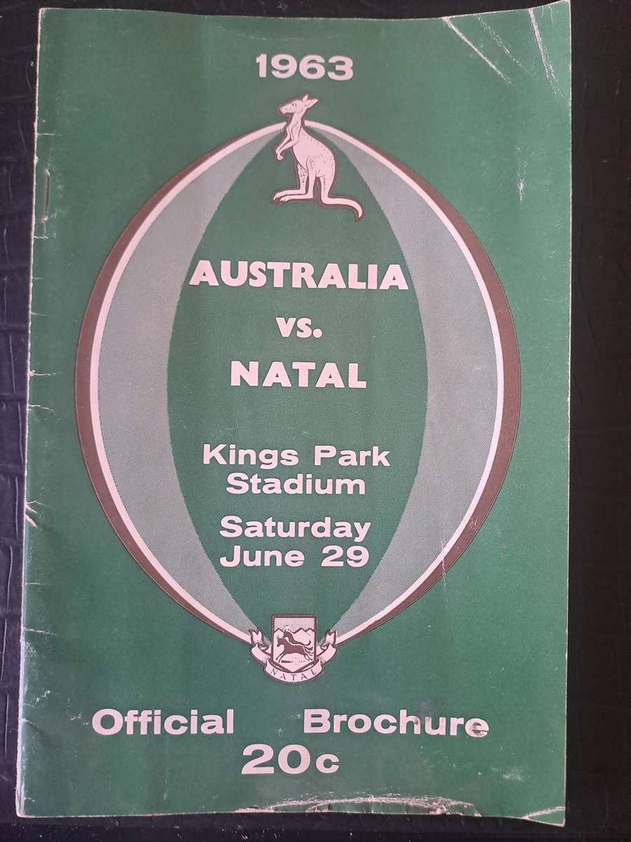Rugby programme Natal v Australia 29 June 1963 Durban