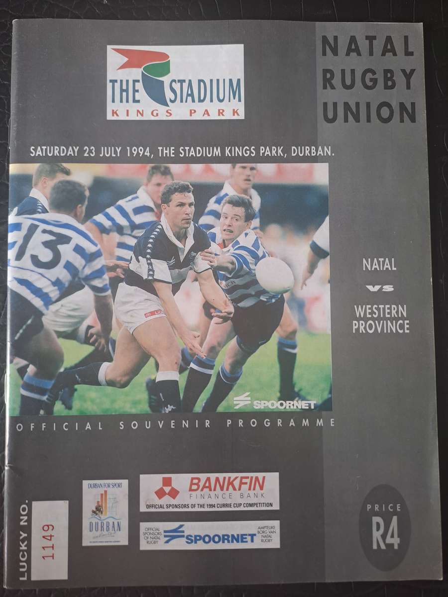 Rugby programme. Natal v Western Province 23 July 1994 King's Park