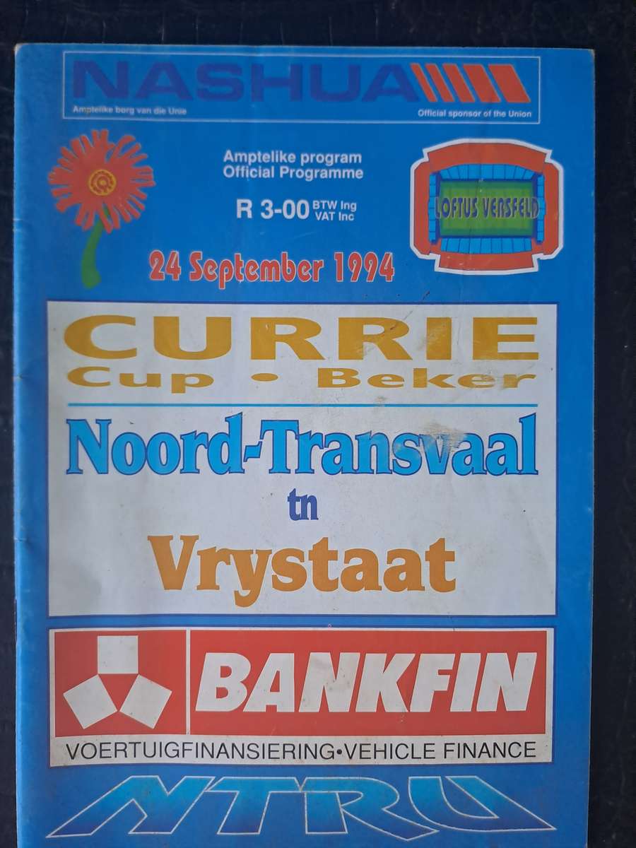 Rugby programme Northern Transvaal v Free State 24 September 1994