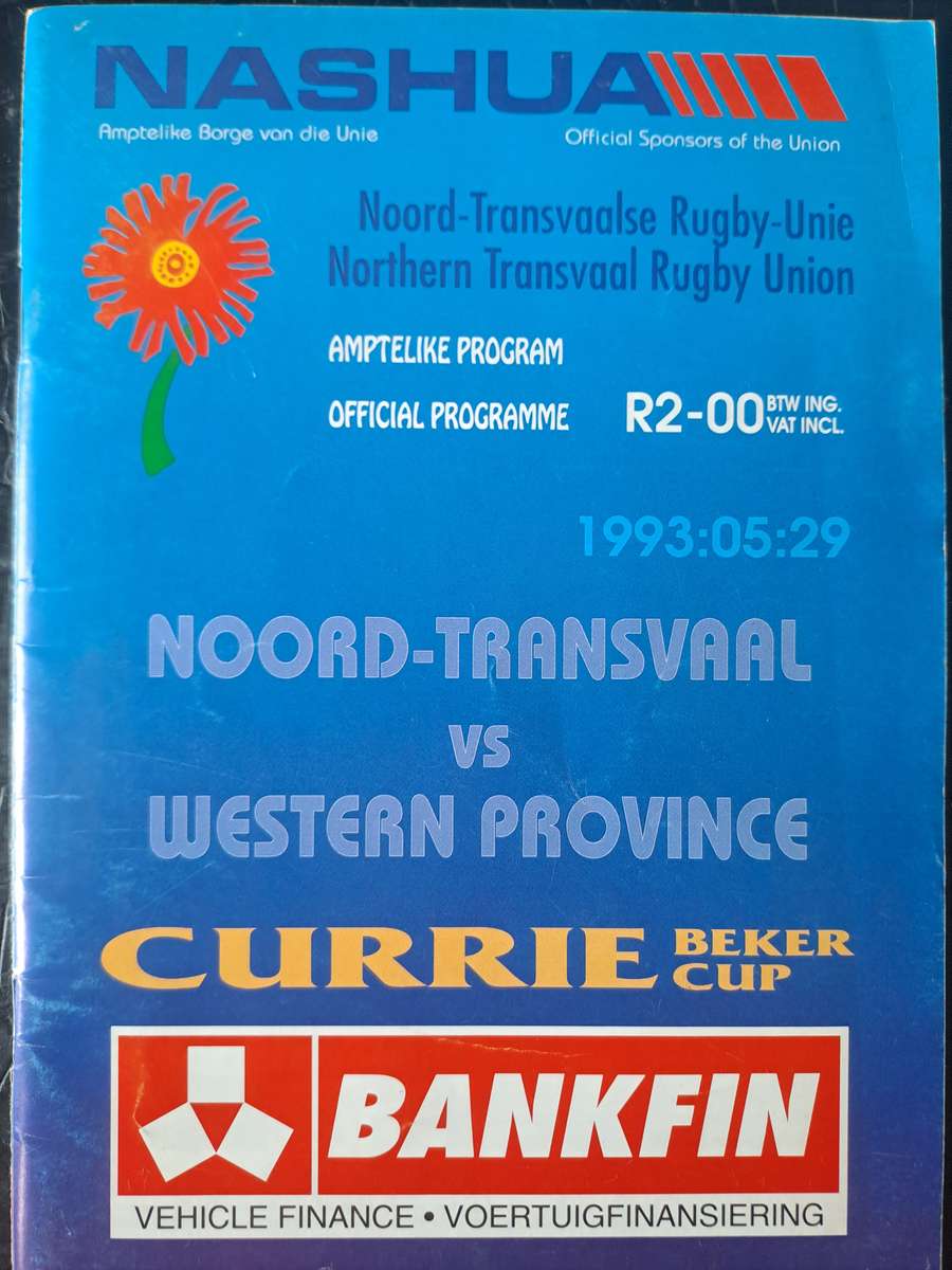 Rugby programme. Northern Transvaal v WP 29 May 1993 CC Loftus Versfeld