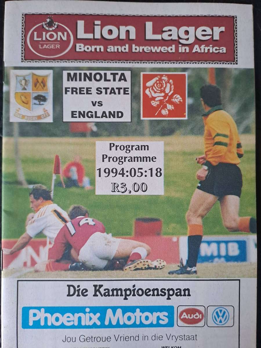 Rugby programme. Free State v England 18 May 1994