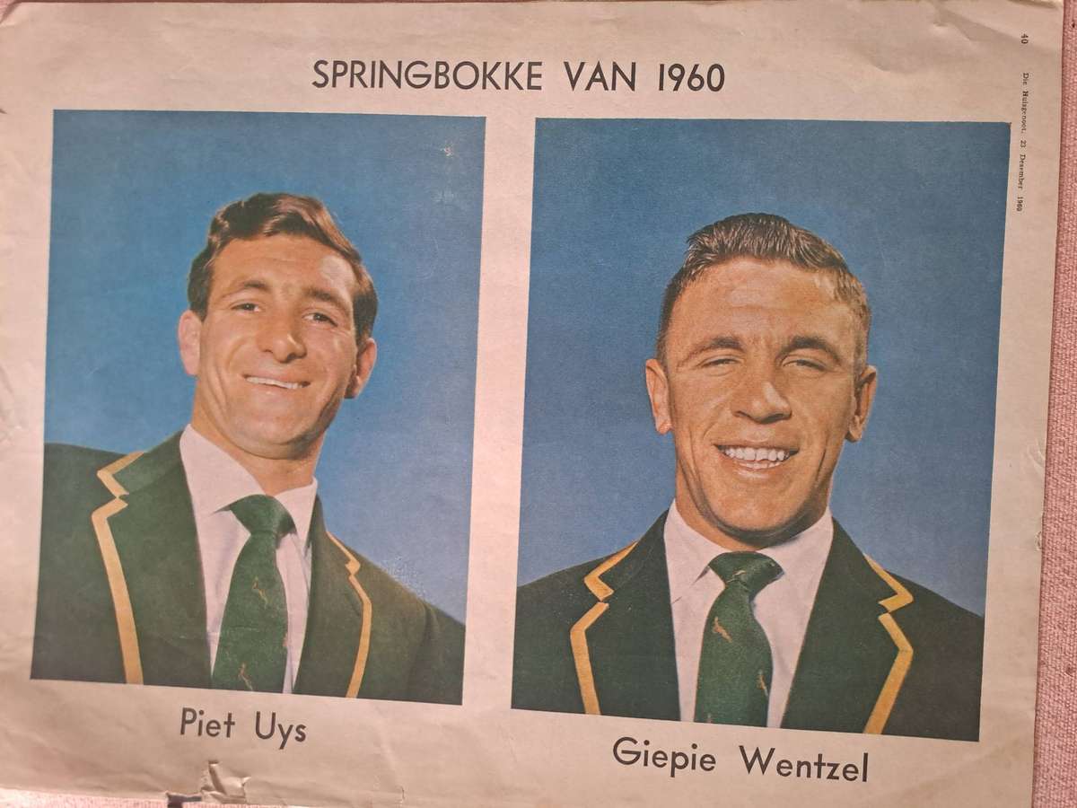 Rugby photo. Huisgenoot 1960 Piet Uys & Giepie Wentzel