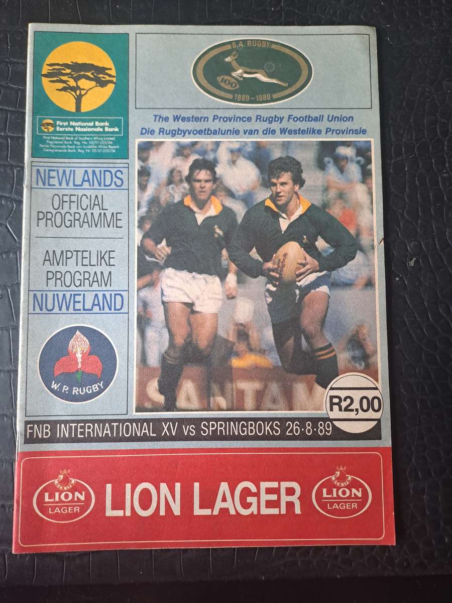 Rugby programme SA vs FNB World XV 26 Aug 1989 Newlands