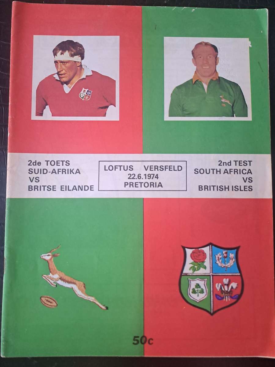 Rugby programme South Africa v British and Irish Lions 22 June 1974 Loftus Versfeld