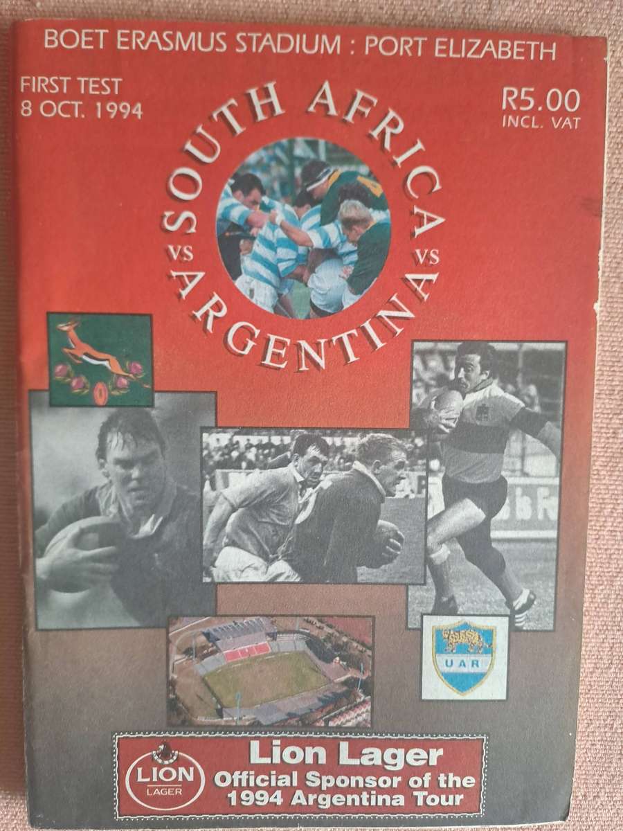 Rugby programme. SA v Argentina 8 Oct 1994 Port Elizabeth