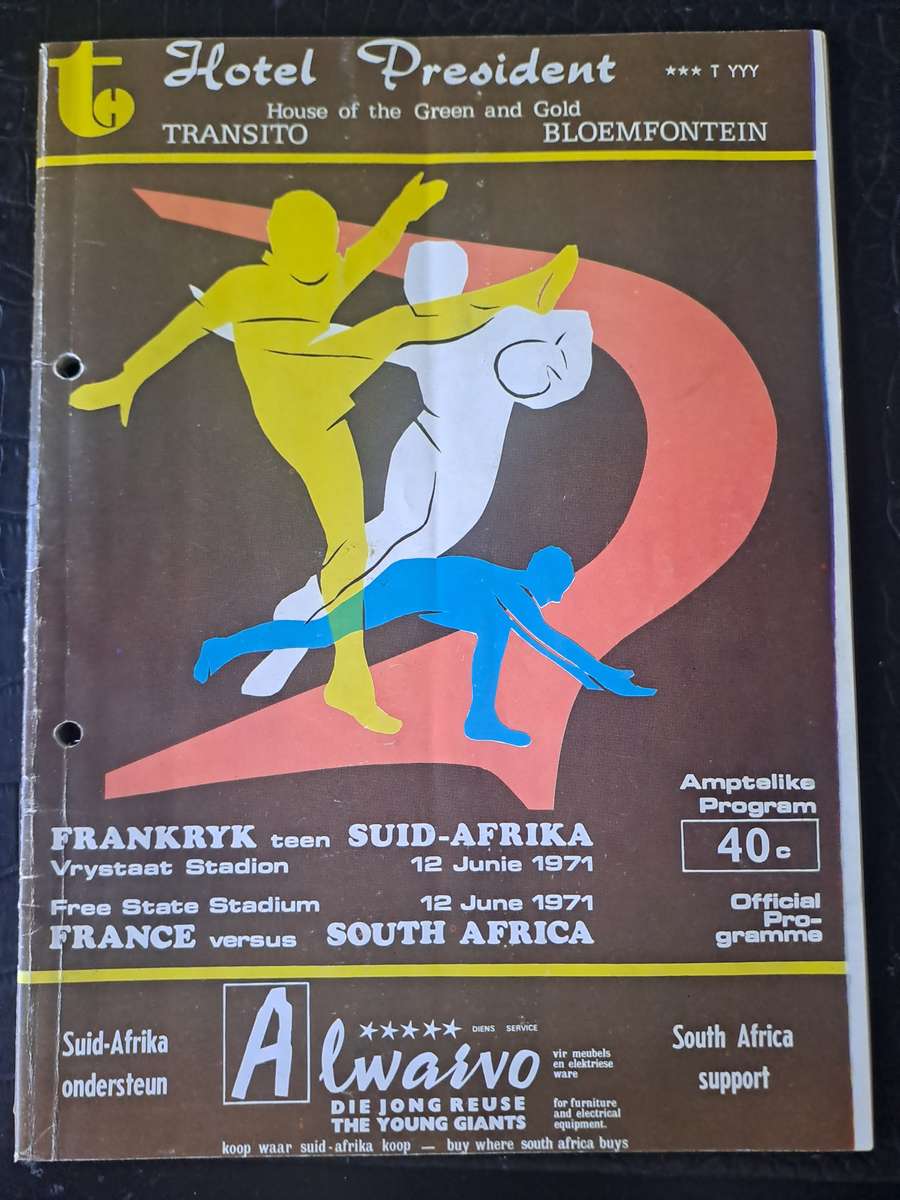 Rugby programme South Africa v France 12 June 1971 Bloemfontein punched holes