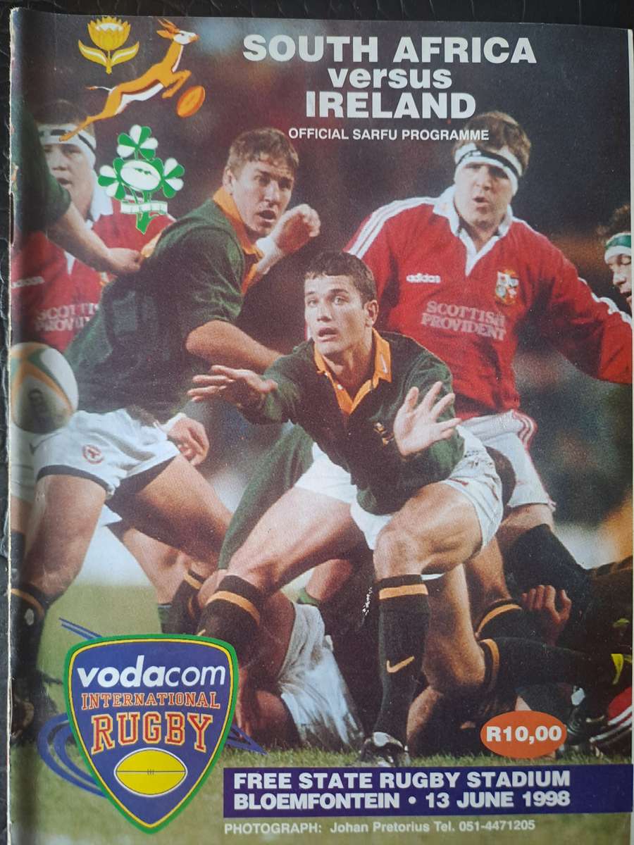 Rugby programme. South Africa v Ireland 13 June 1998 Bloemfontein