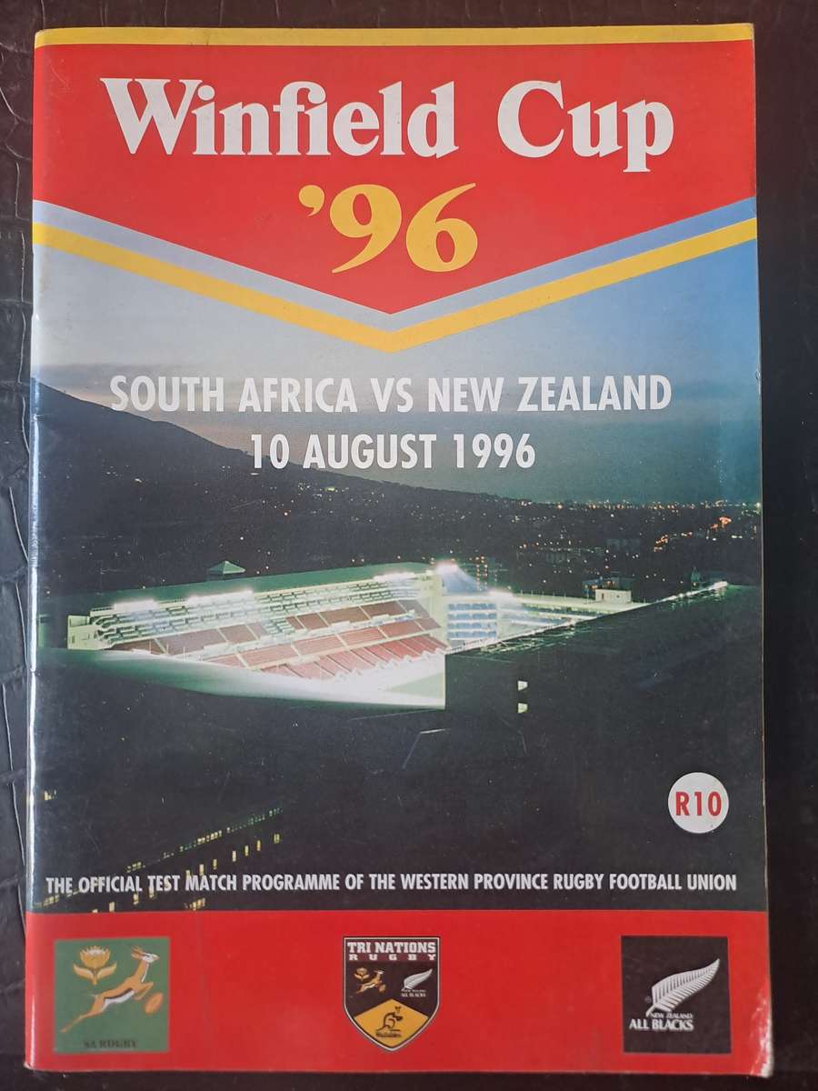 Rugby programme. South Africa v New Zealand 10 August 1996 Durban