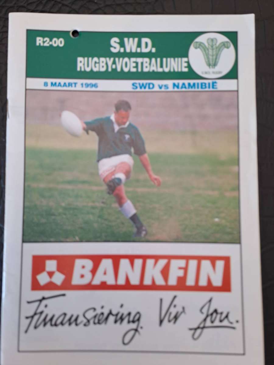 Rugby programme  SWD v Namibia 8 March 1996 Mossel Bay punched holes