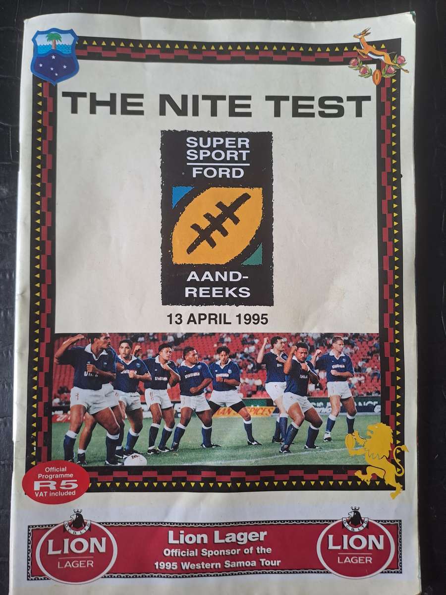 Rugby programme. South Africa v Western Somoa 13 April 1995 Ellis Park. First ever night test in SA