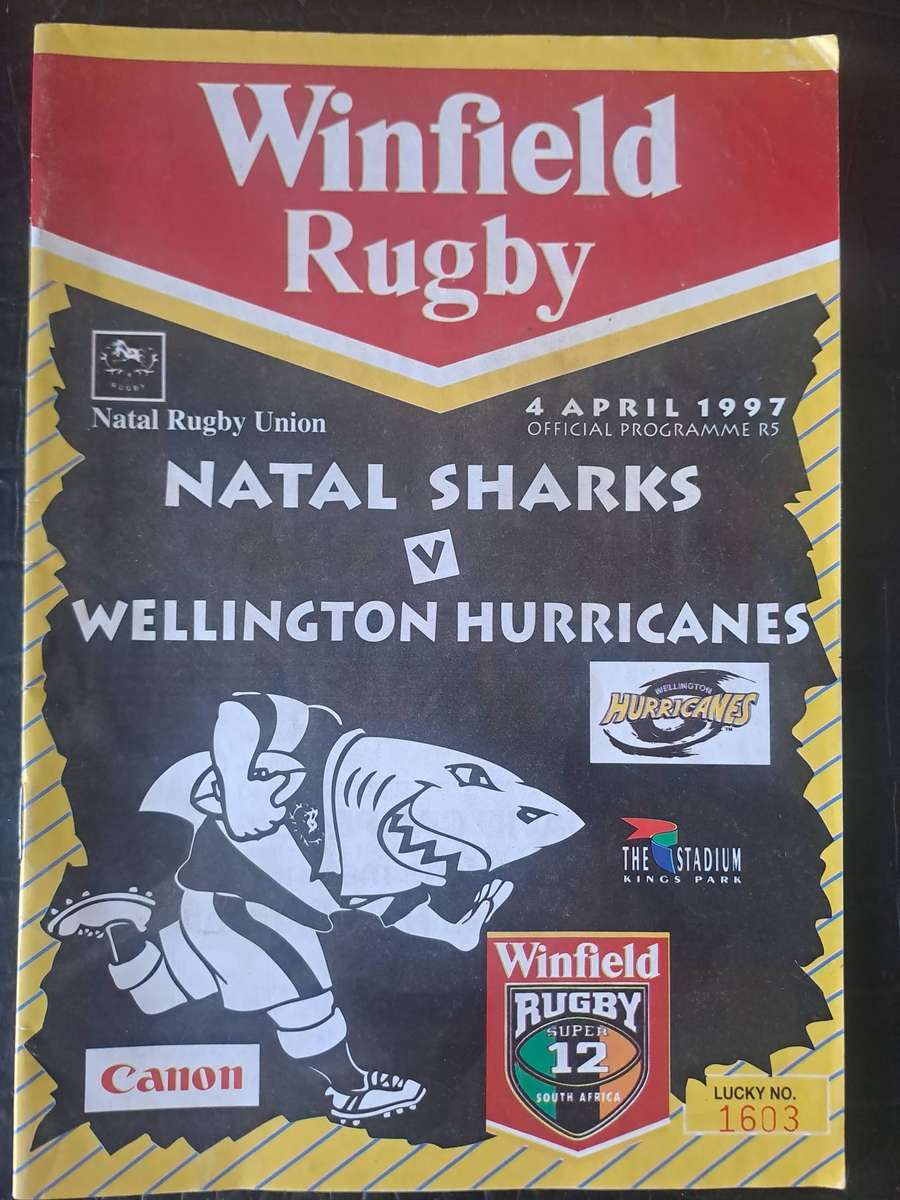 Rugby programme Natal  Sharks vs Hurricanes 4 April 1997 Durban