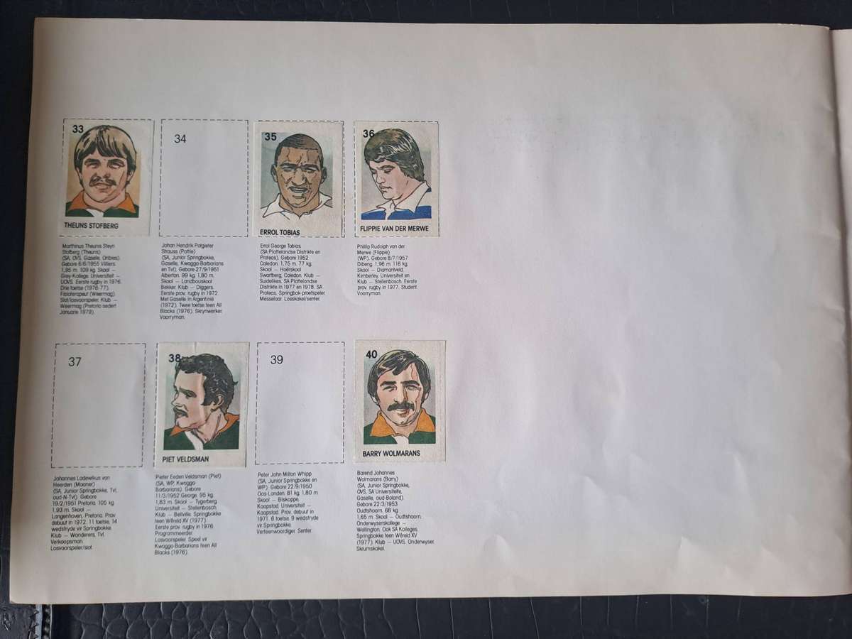 Rugby collectors album. 1980 British Lions to SA with 48 pictures pasted down