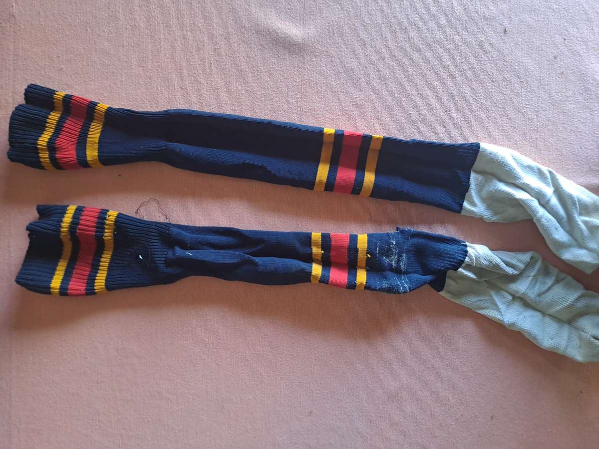 Univ of Pretoria (Tuks) Rugby socks. Players' issue. Early 2000s. Hole in heel