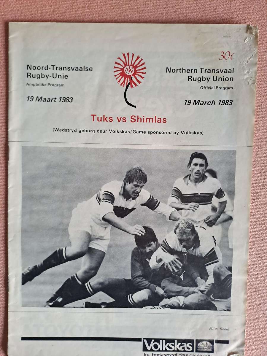 Rugby programme Tuks vs Shimlas 19 March 1983. Minor damage to top right corner