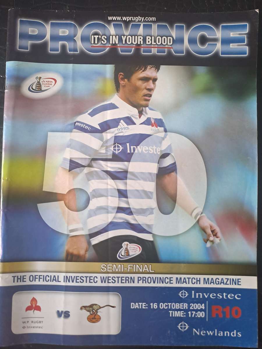 Rugby programme. Western Province v Cheetahs Semi-final CC 16 October 2004