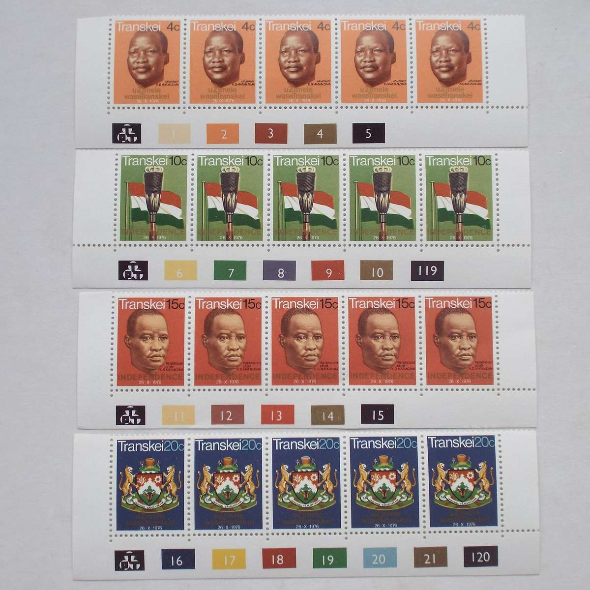 Transkei - 1976 Independence - Full Set of Controls - MNH