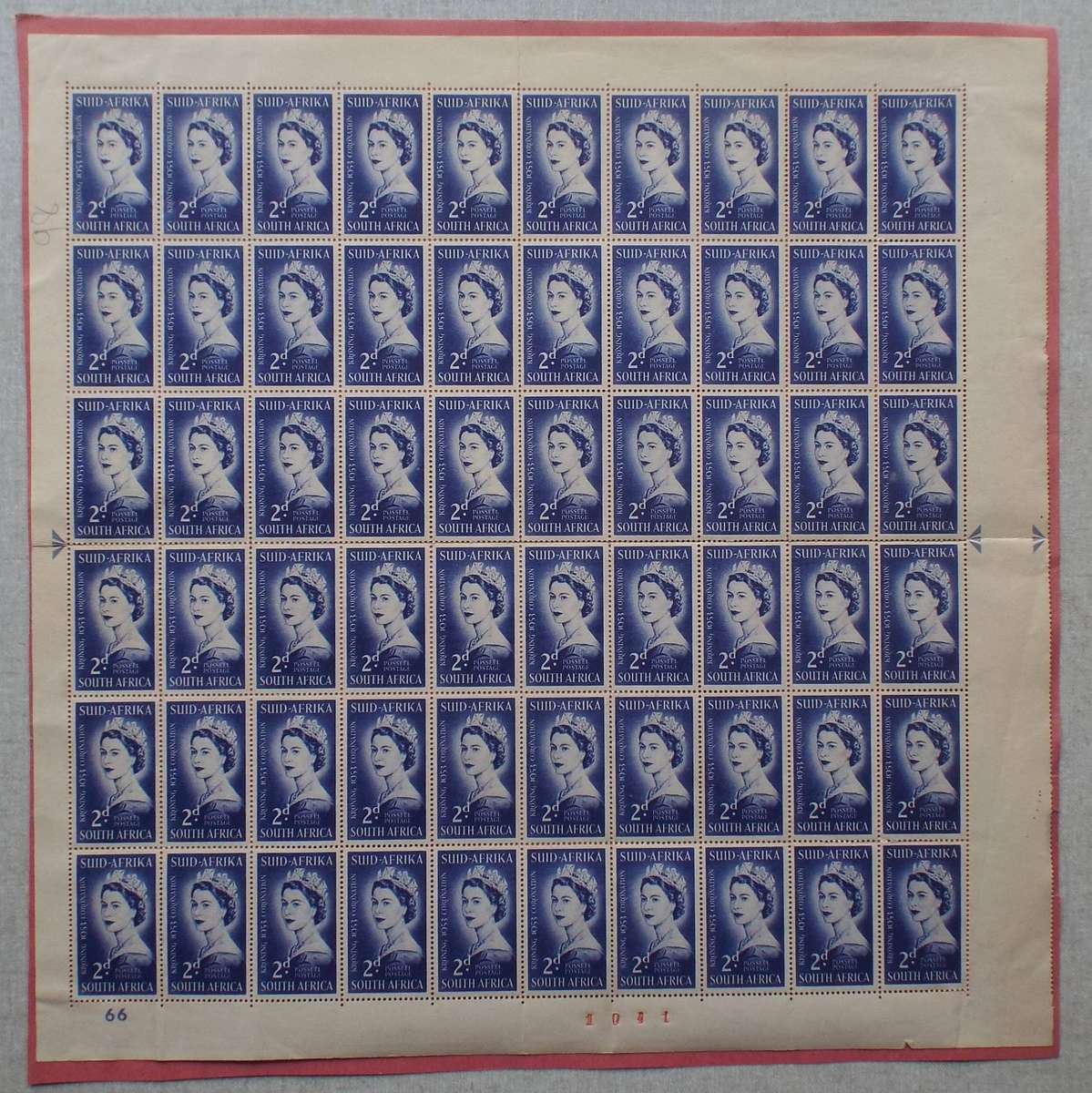 Union - 1953 Coronation of QEII - Full Sheet of 60 (Left Side of Gutter) - Unused