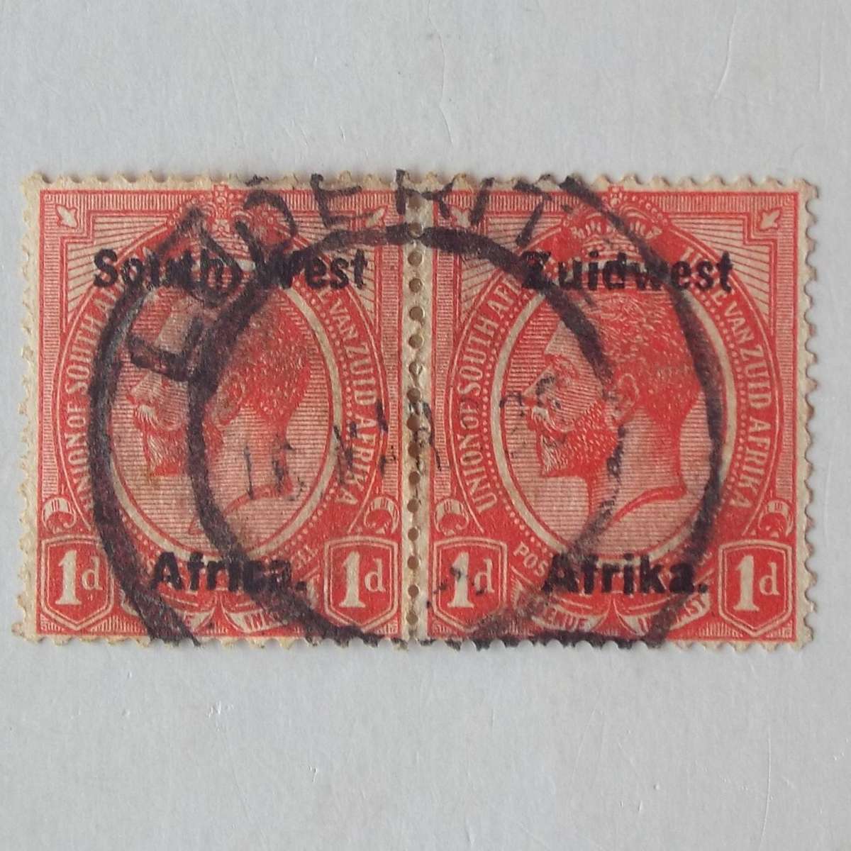 SWA - 1923 Defin Issue "KGV" Optd - 1d Red - Pair - Used