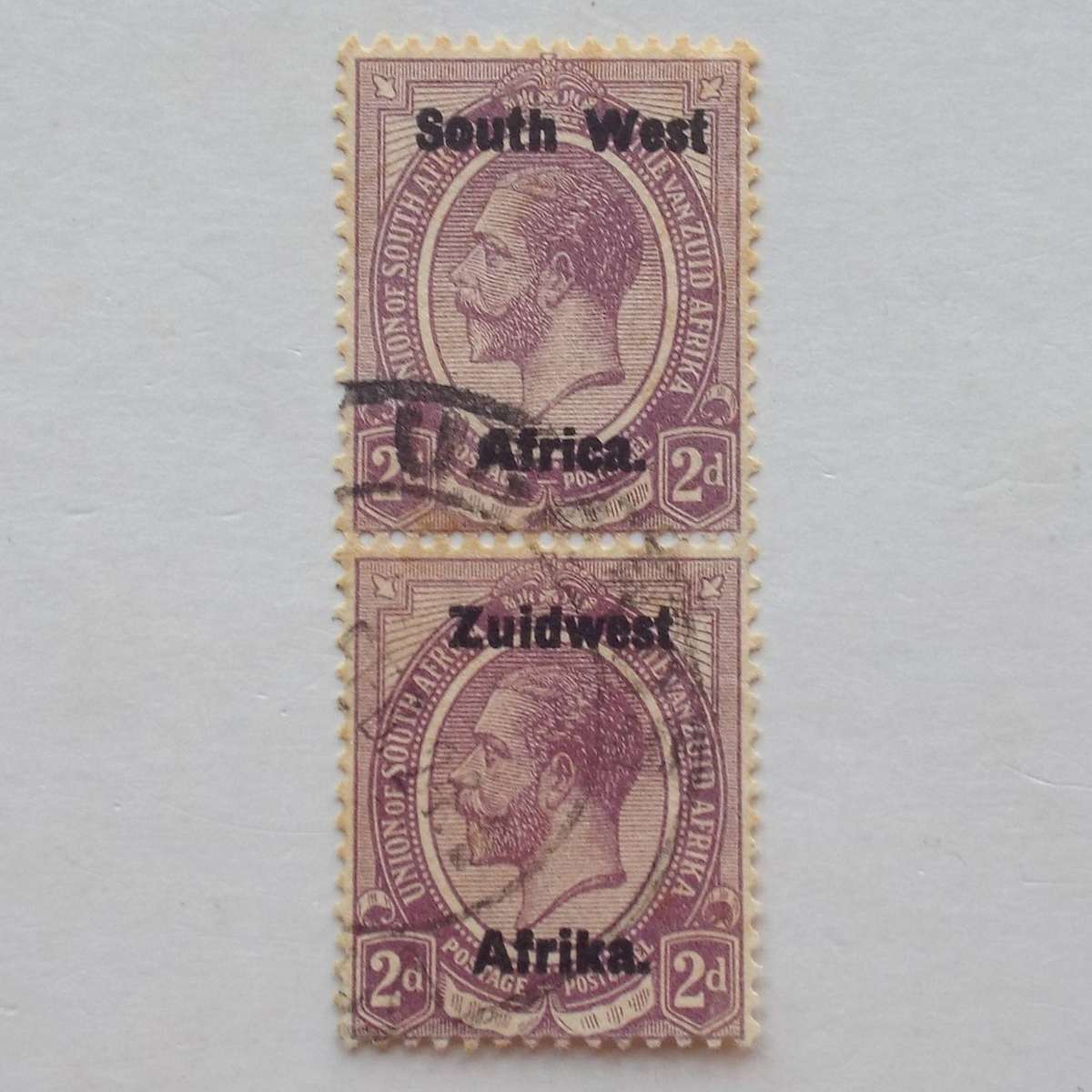 SWA - 1923 Defin Issue "KGV" Optd - 2d Purple - Vertical Pair - Used