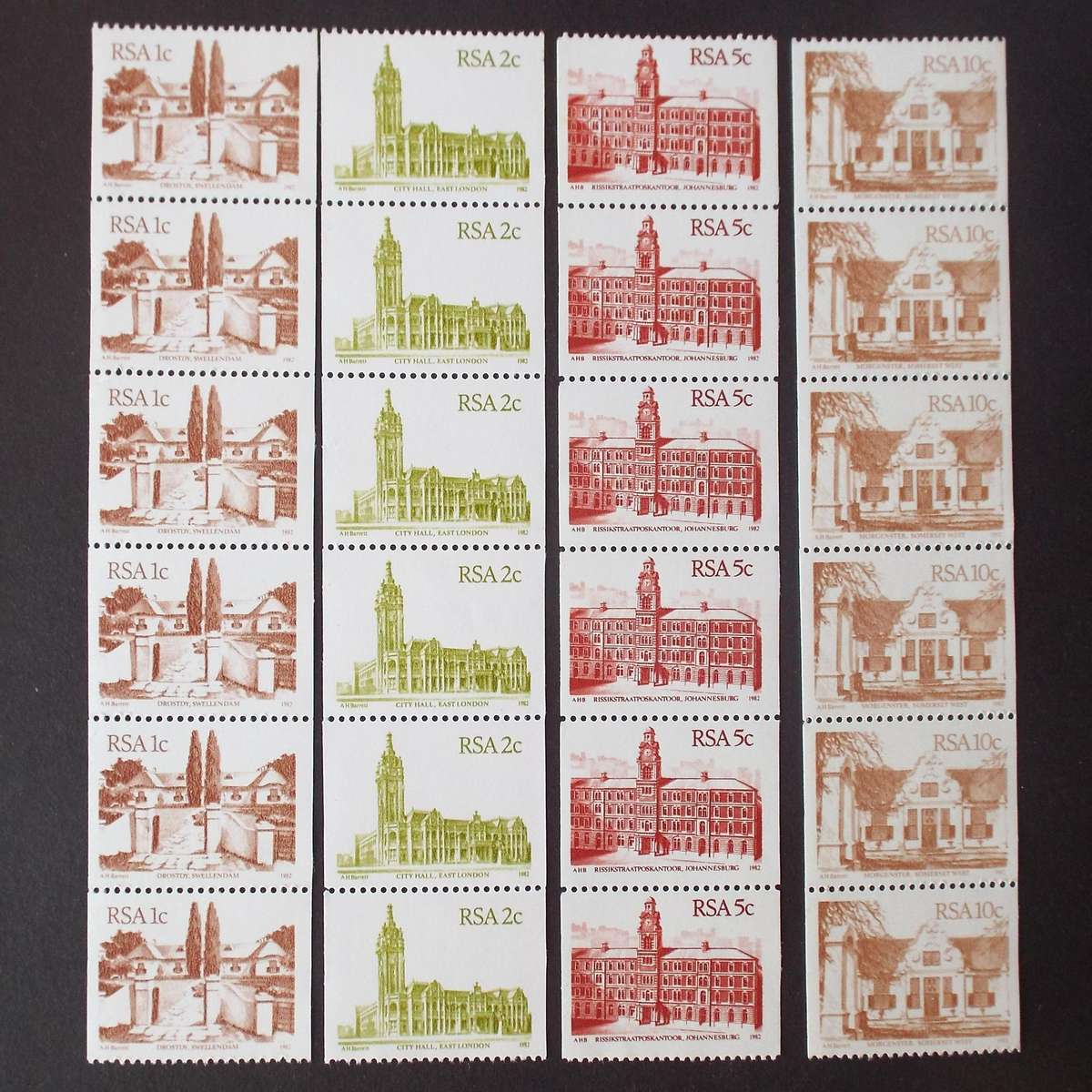RSA - 1982 4th Defin Issue "Architecture" - Coil Stamps - Strips of 6 - MNH