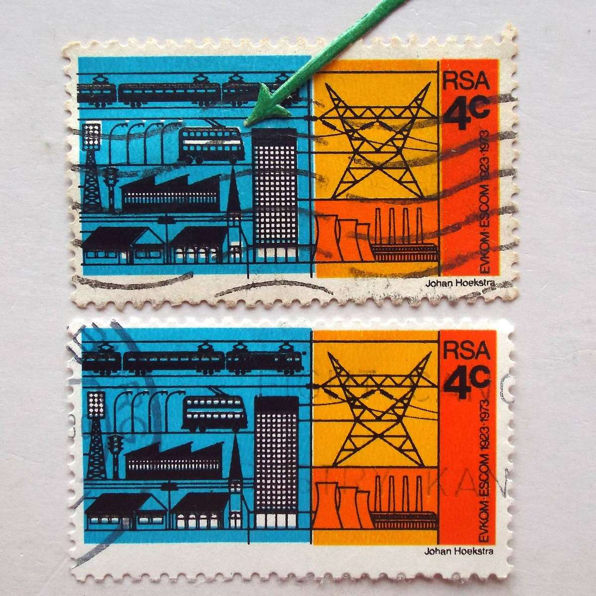 RSA - 1973 50th Anniversary of ESCOM - 4c - Single with Variety - Used