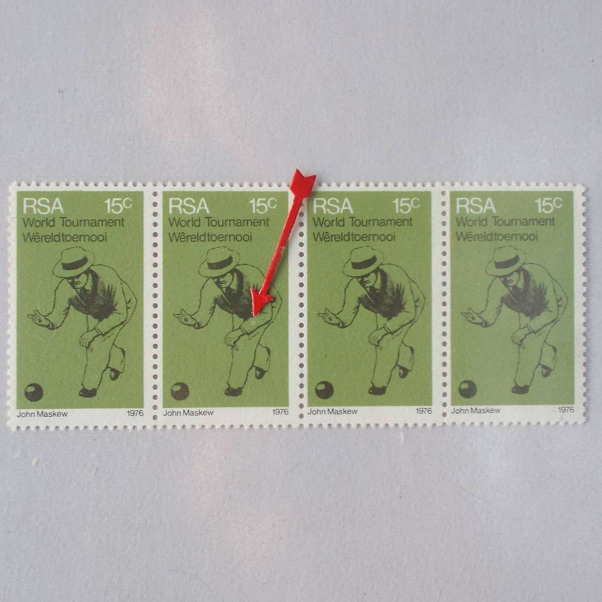 RSA - 1976 World Bowls Championships - 15c - Strip of 4 (Error) - UMM