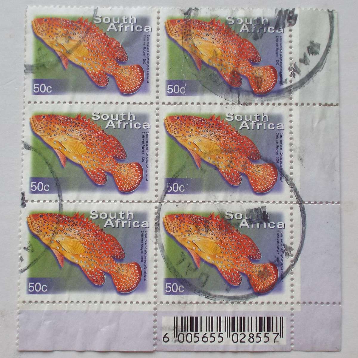RSA - 2000 7th Defin Issue - 50c - Corner Block of 6 - Postally Used