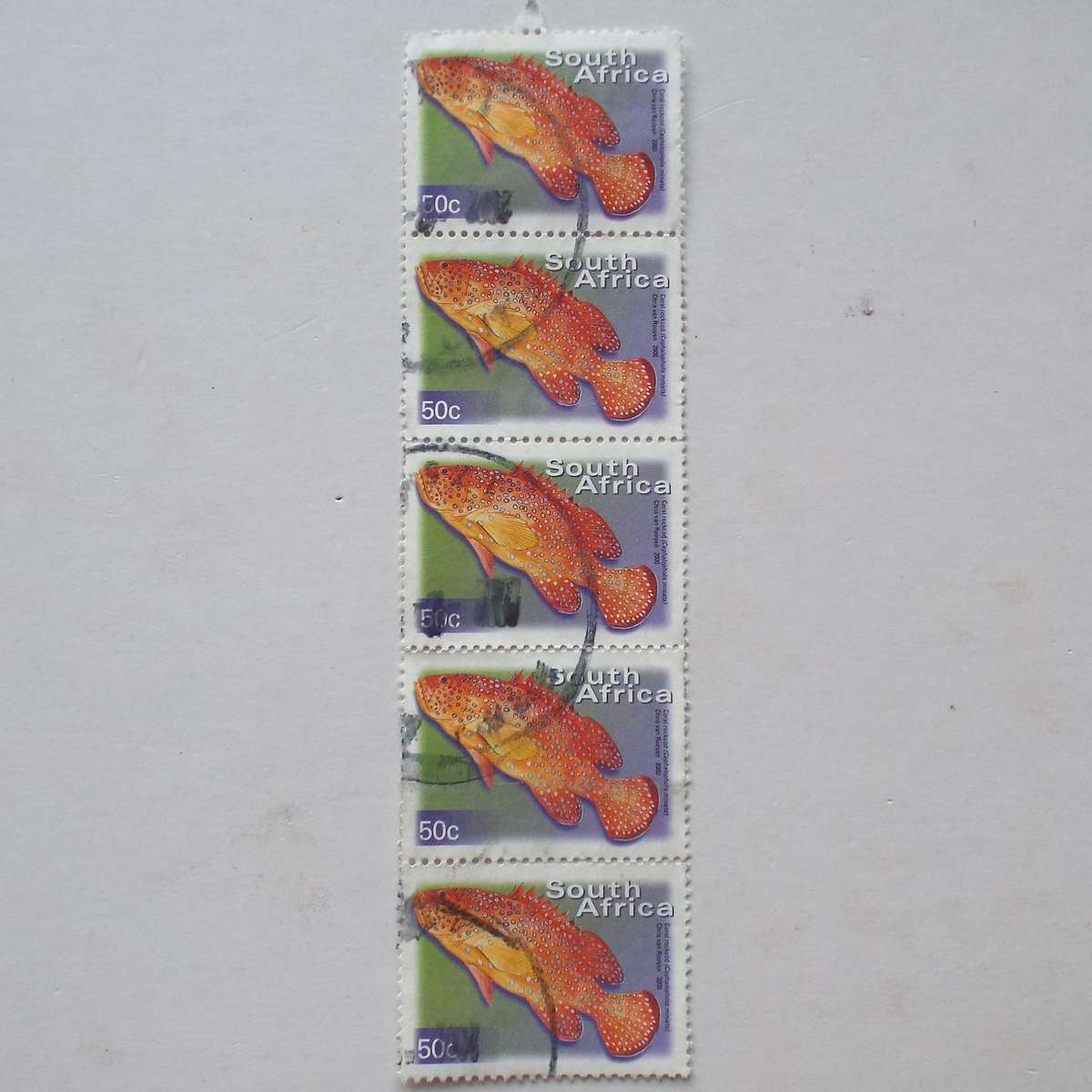 RSA - 2000 7th Defin Issue - 50c - Strip of 5 - Postally Used