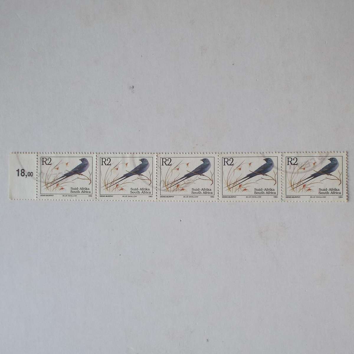 RSA - 1993 6th Defin issue - R2 - Strip of 5 - Postally Used