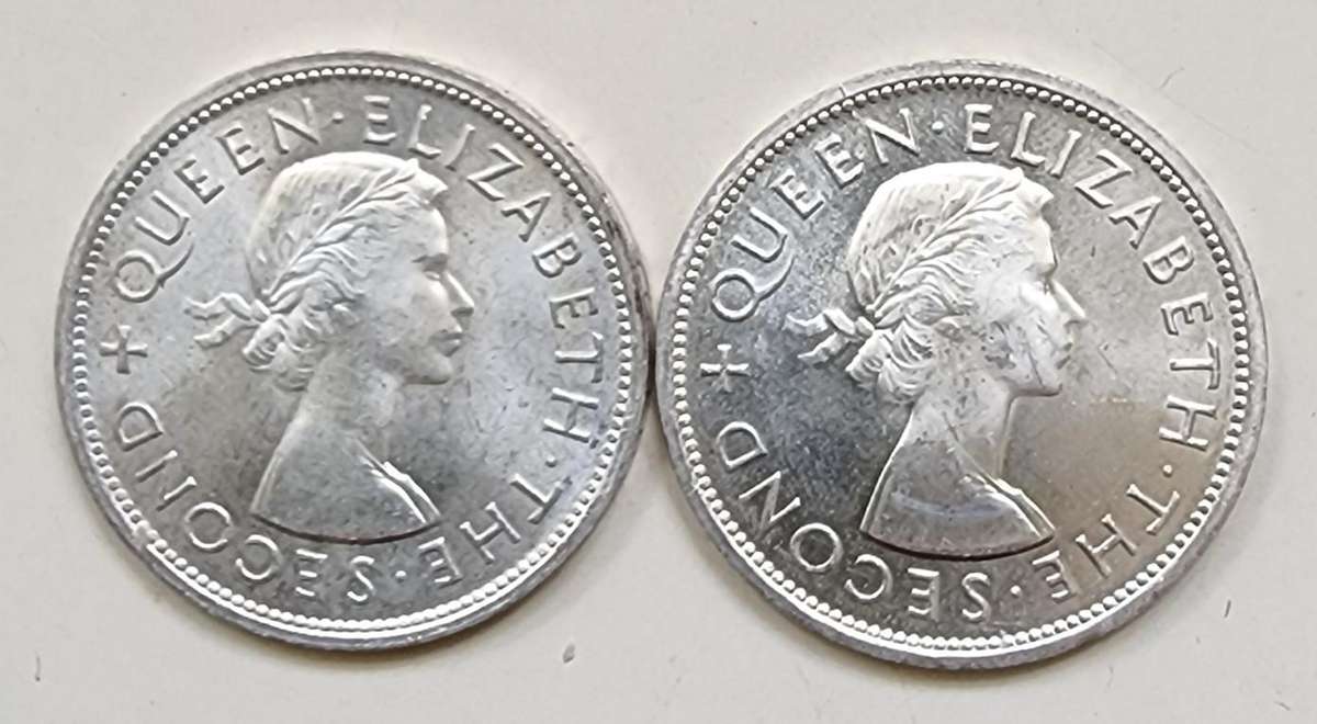 1953 Southern Rhodesia Crowns x 2. Both varieties of lettering on the rim
