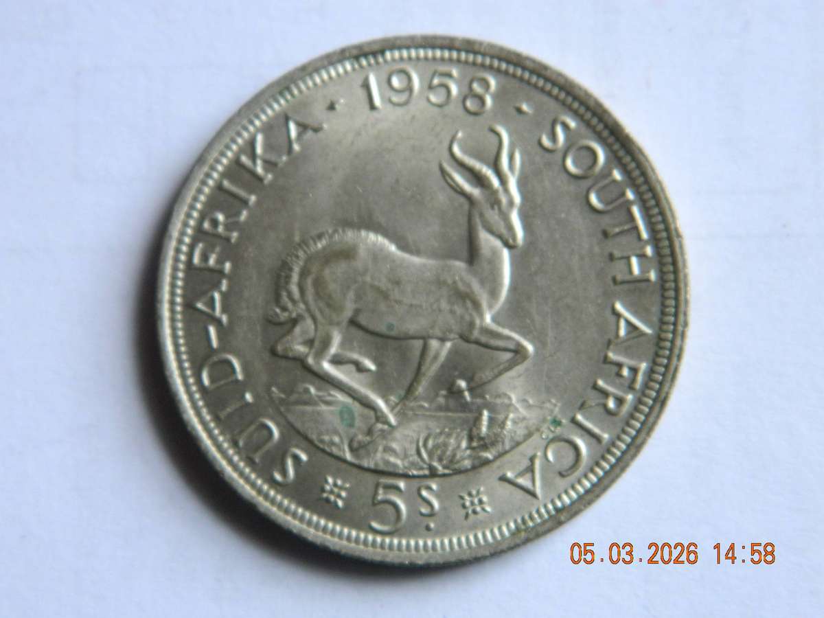 SOUTH AFRICAN UNION   5 SHILLING  COIN  -  1958