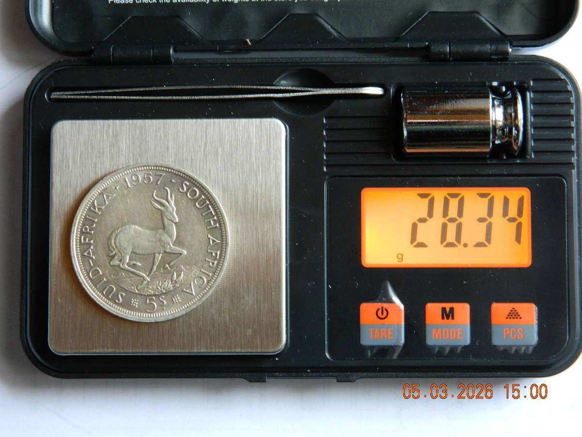 SOUTH AFRICAN UNION   5 SHILLING  COIN  -  1957